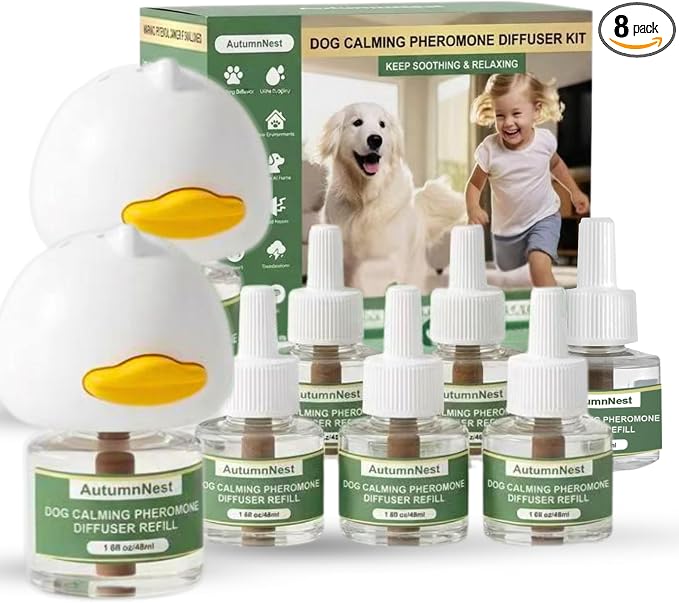 8-in-1 Calming Diffuser for Dog – Pheromone-Based Dog Anxiety Relief, 2 Plug-Ins & 6 Refills for 180-Day Stress Support – Helps Promote Calm Behavior, Safe & Non-Toxic, Anxiety Relief for Dogs