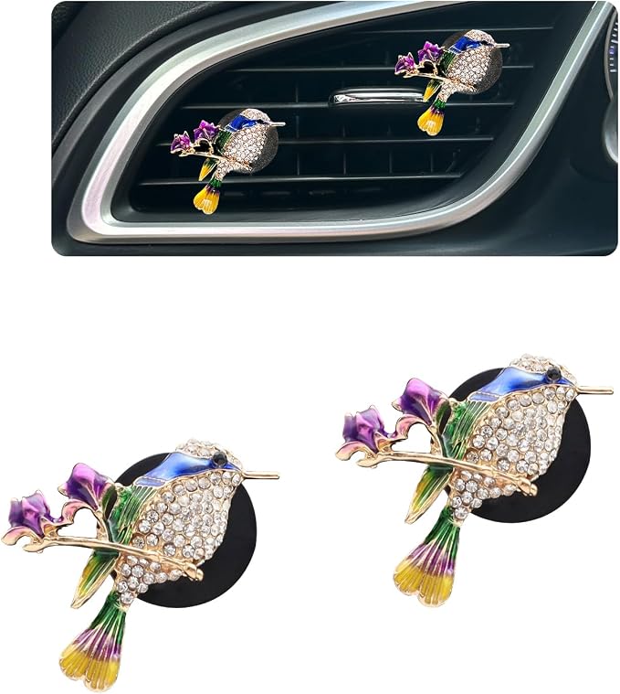 ORIESSE Hummingbird Air Vent Clips Car Fresheners,2pcs Bling Cute Bird Diffuser for Car Decor,Blue Accessories for Women