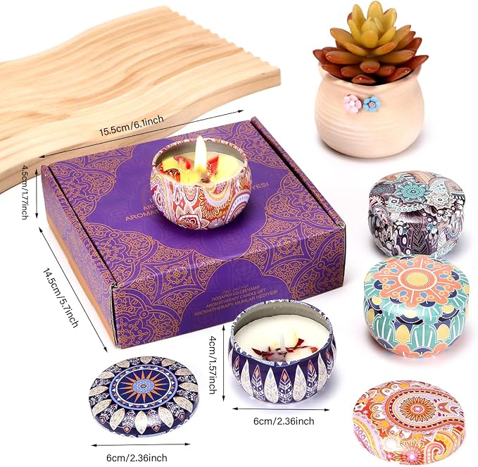 4 Pack Aromatherapy Candles Long-Lasting Fragrance Soy Wax Aromatherapy Candles, Suitable for Home Use, Yoga, Bathing, Mother's Day, Christmas, Festivals to Create Atmosphere (4Pack-Classic A)