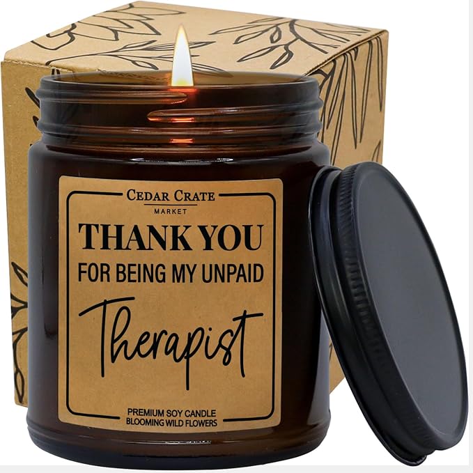 Gift for Best Friend | Thank You for Being My Unpaid Therapist | Scented Candle Gift Idea for Best Friend, BFF, Sister, Mom, Girlfriend, Boyfriend on Birthday, Christmas Candles -Blooming Wildflowers