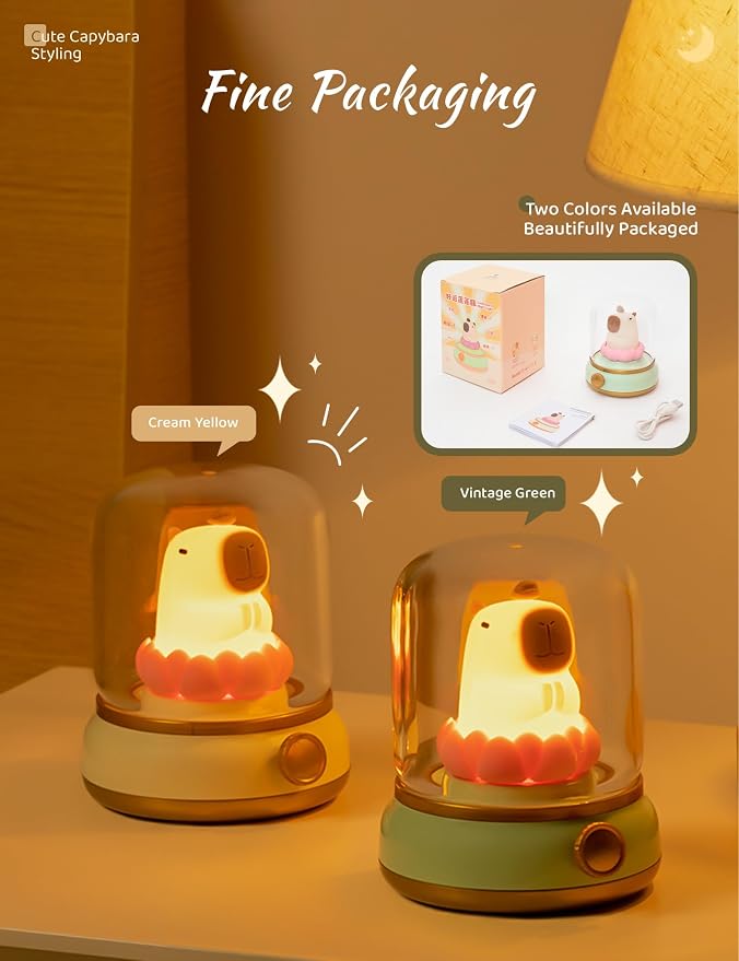 WANIDEA Lucky Capybara Night Light, Cute Rechargeable Lamp for Kids, Rotatable Brightness Adjustment, Lucky Capybara Gift (Yellow)