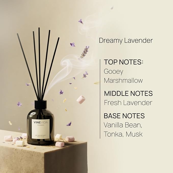 VINEVIDA Reed Diffuser Dreamy Lavender | Diffuser Reed for Home & Bathroom | Long-Lasting Scent Sticks Set | Oil Stick Diffuser | Bathroom Scent