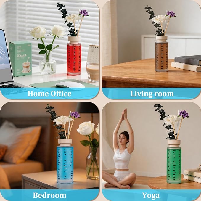 Ikeda Luxury Gift Set of 4 Reed Diffusers with Preserved Eucalyptus - Home Fragrance Oils for Bedroom, Bathroom, Office & Living Room - Scents for Relaxation, Focus & Mood (5.07 fl.oz Each)