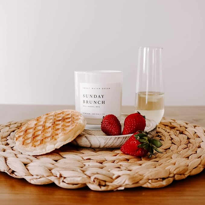 Sweet Water Decor Sunday Brunch Candle - Soy Apple, Bourbon, and Maple Candles for Home - 11oz White Jar, 50+ Hour Burn Time, Made in The USA - Summer Candle Decor