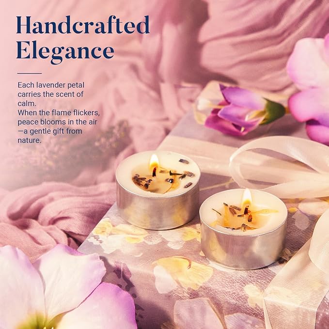 Crenovo Lavender Scented Tealight Candles 16 Pcs, 6-7 Hours Soy Tea Lights Candles with Dried Flower Petals, Non-Toxic Smokeless Small Candles Bulk for Weddings, Home Decor, Spa