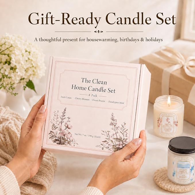 YINUO Scented Candles Gift Set – 4 Pack Natural Soy Wax Aromatherapy Candles, Eucalyptus Mint, Floral & Fresh Scents, Long-Lasting Clean Burn Candle for Home Relaxation & Birthday Gifts for Women