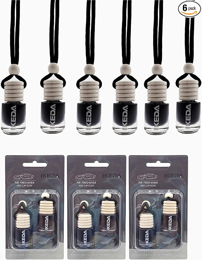 ikeda fragrance Car Air Freshener | 4ml Automotive Scents | 45-Days Long Lasting Fragrance | Automobile Hanging Diffuser Bottles | Remove Auto Odor | Fresh Air for Deodorizer (6pcs New Car)