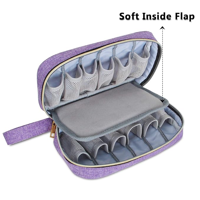 LUXJA Essential Oil Carrying Case - Holds 12 Bottles (5ml-15ml, Including Roller Bottles), Portable Organizer for Essential Oil and Accessories (Bag Only), Purple