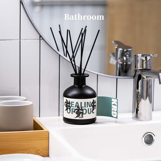 KRD Tomato Leaf Room Scent Diffuser, 3.38 fl oz Natural Rattan Sticks Fragrance Oil, Elegant Housewarming Gift for Women Green Decor