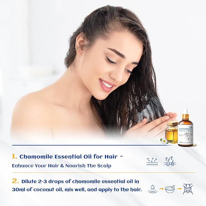 HIQILI 30ML Chamomile Essential Oil, Chamomile Oil for Diffuser, Skin, Soap, Shampoo - 1.01 Fl Oz