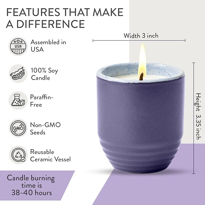 Modern Sprout Garden Vibes - 6 Oz Soy Candle Planter - Violet Hour - 2-Pack | 2 in 1 Soy Candles-6 oz w/40-hr burn; Lavender, Grape Soda, Wild Iris, Violet - Reusable Ceramic Vessel as a Lavender Planter