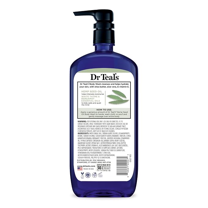 Dr Teal's Body Wash with Pure Epsom Salt, Cannabis Sativa Hemp Seed Oil, 24 fl oz (Pack of 2)