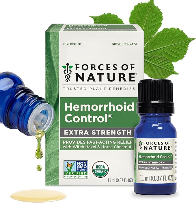 Forces of Nature Hemorrhoid Treatment, Extra Strength 0.37 Fl Oz, Organic Homeopathic Medicine & Essential Oils, Hemorrhoid Relief for Pain, Itching, Swelling, Soreness & Discomfort