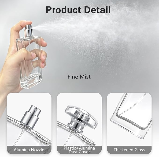 100ml Glass Refillable Perfume Atomizer | clear glass atomizer, fine mist, leakproof, refillable. Perfect travel replacement for bulky bottles