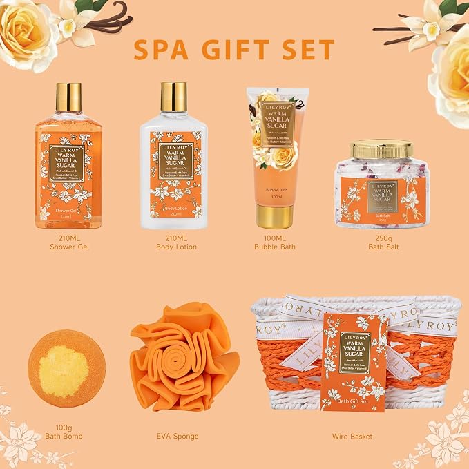 7Pcs Moisturizing Vanilla Spa Kit Bath Gifts Set Spa Gift Baskets for Women