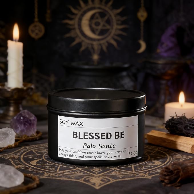 Obsidian Crystal Blessed Be Energy Candle, Good Aura Health Protection, Magical Palo Santo Jar Candle, Witchy Home Ambiance, Witch Spell Ritual Candle for Spiritual Cleansing