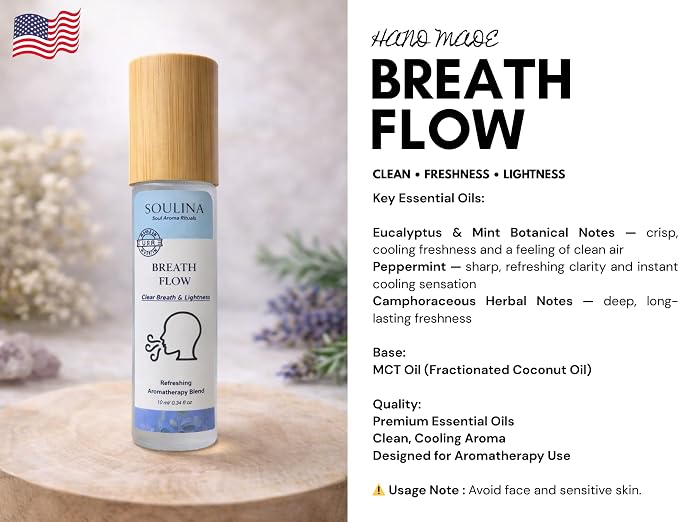 Soulina Set of 4 Essential Oil Roller – Sleep, Energy, Breath & Focus Aromatherapy Roll-On Kit, Natural Blends with MCT Oil, Handmade in USA, 4 x 10 ml