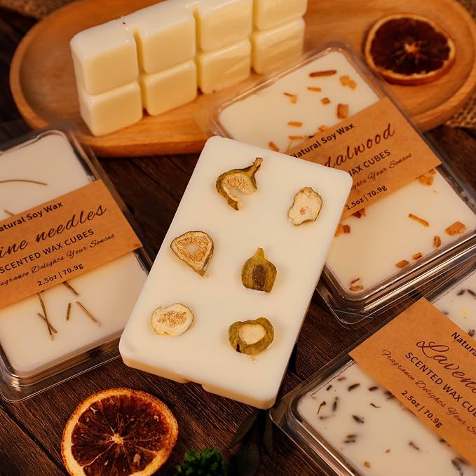 SCENTORINI Wax Melts, Premium Wax with Essential Oil, Summer Scents, Scented Wax Cubes, Natural Dried Flower, Pine Needles, Sandalwood, Mediterranean Fig, 2.5 oz X 3 Pack