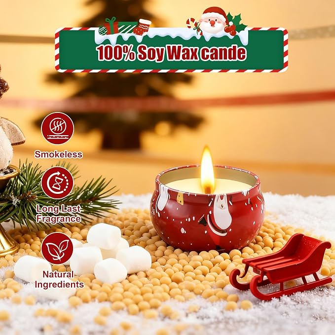 Christmas Scented Candle Gift 12 Pack, Christmas Candles for Home Scented, 100% Natural Soy Wax Long Lasting Jar Aromatherapy Candle Gifts for Mother's Day