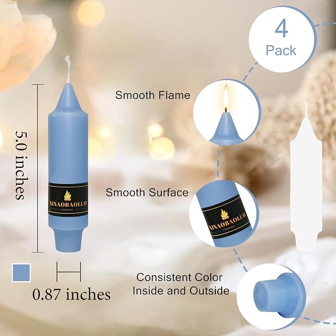 5 inch Short Taper Candle 4 Pack Handmade Dusty Blue Candles Unscented Pastel Candlesticks for Holiday Wedding Dinner Party Seasonal Celebration Birthday Home Decoration