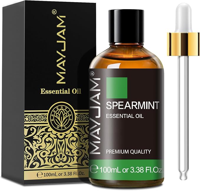 Spearmint Essential Oil, MAYJAM Pure Essential Oils for Diffusers, 3.38FL.OZ/100ML Large Volume Spearmint Oil for Facial Hair with Premium Glass Dropper