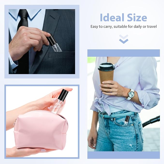 Yinder 25 Pcs 5 ml Travel Spray Bottle Refillable Perfume Atomizer Bulk Glass Mini Cologne Perfume Bottles Empty Fine Mist Portable Small Sample Containers, Black