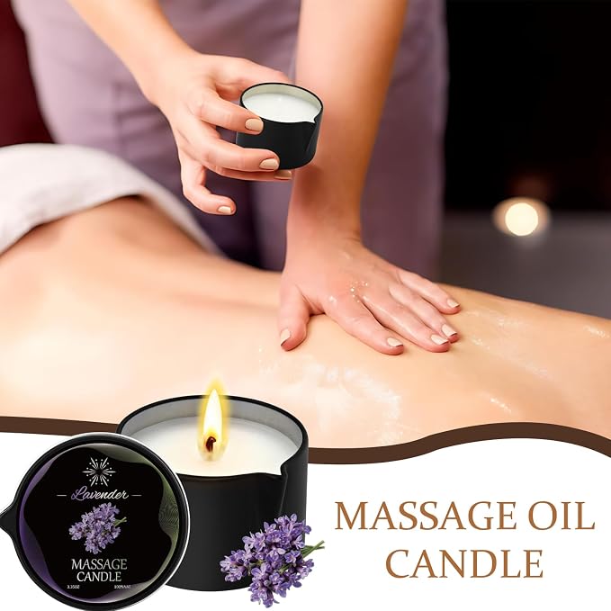 6 Pack Massage Candle Set, Assorted Scented Massage Oil Candle, Low Temperature Soy Wax Massage Oil Candles for Skin Moisturizing, Home Spa, Relaxation, Self-Care