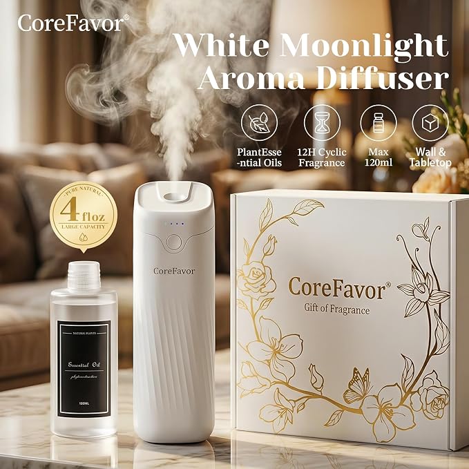 Waterless Essential Oil Diffuser (M60) with 3x120ml Oil, Rechargeable Portable Battery-Operated Cold Air Aroma Scent Machine, 4 Adjustable Intensity Levels, Quiet Diffuser for Home Car