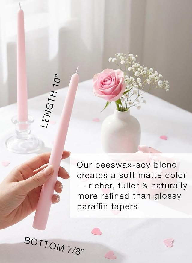 6 PK 10" Classic Taper Candles, Pale Pink, 7-8 Hours Long Burning, Unscented Tall Candlesticks