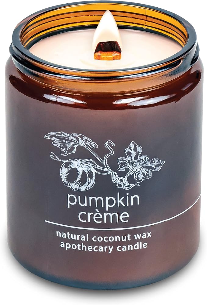 Hemlock Park Pumpkin Creme Apothecary Scented Candle | Crackling Wood Wick, Botanical Fragrance & Coconut Apricot Wax | Up to 60 Hour Burn Time | 8 oz | Made in USA