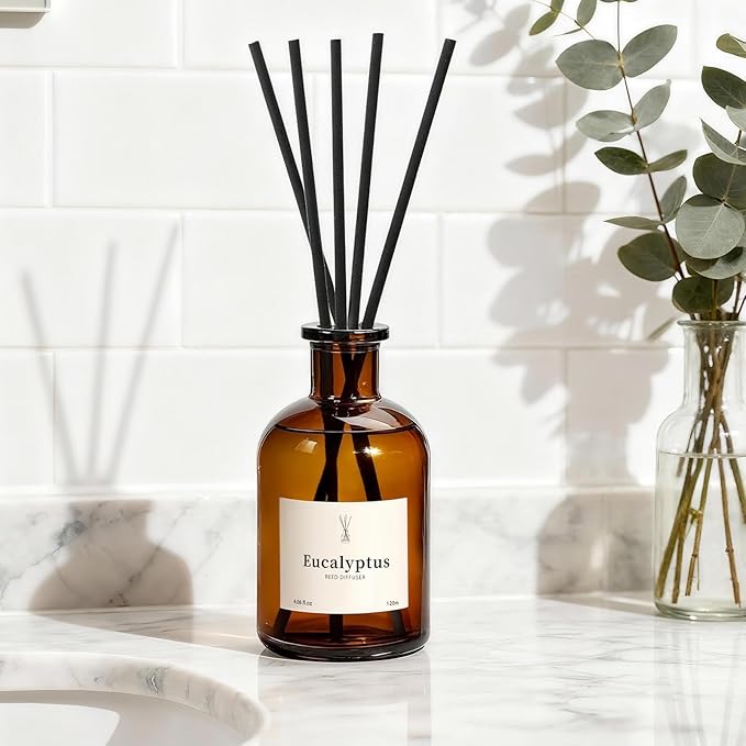Reed Diffuser Set, 8.12 fl.oz Eucalyptus Scented Diffuser with Sticks, Up to 120 Days, Home Fragrance Reed Diffuser for Bathroom Shelf Decor & Room Freshener, 2 Pack