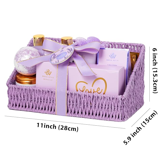 Gifts for Women, Gifts Basket for Women, 32 Pcs Lavender Bath and Body Gift Basket Set, Hydrating Facial Skin Care Gifts Set, Home Spa Self-Care Basket Set, Birthday Gift for Her, Anniversary, Wife