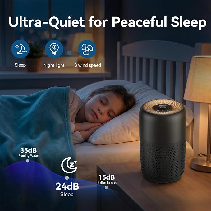 2 Pack YARIKI Air Purifiers for Bedroom with H13 True HEPA Filter,360° Air Intake,Essential Oil Diffuser,Night Light, 24dB Quiet Compact Air Purifier,P60