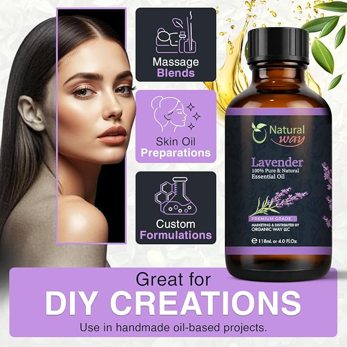 Lavender Essential Oil - Pure Aromatherapy Oil for Diffusers, Hair Growth, Skin, Scalp Care, Massage | Refreshing Hair Oil for Women & Men | Natural Essential Oil for Diffuser | 4 Fl Oz (120 mL)