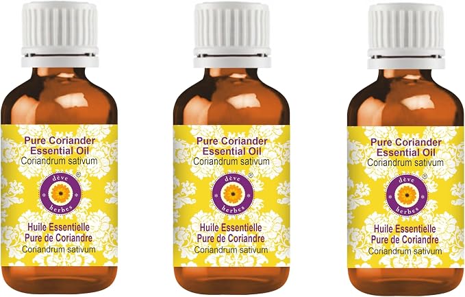 Deve Herbes Pure Coriander Essential Oil (Coriandrum sativum) Steam Distilled (Pack of Three) 100ml X 3 (10 oz)