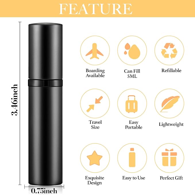 2PCS Perfume Travel Refillable Bottle, Bottom-Filling Fragrances Perfume Atomizer, Empty Mini Cologne Dispenser, Portable Sprayer Pocket Size for On the Go 5ml (Black & Light Pink)