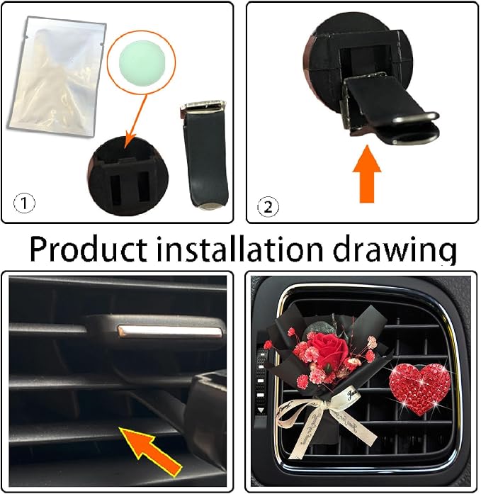 Mini Dried Flowers + Heart Car Vent Clips-Decorative Air Outlet Bouquets with Floral Scent,Fragrance Diffusers for Vehicle Interior Decor,Automotive Air Freshener Decorations (Red, Random fragrance)