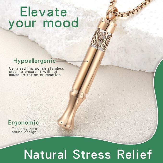 Anxiety Relief Pendant Mindfulness Breathing Necklace - Essential Oil Diffuser & Personal Inhaler Aromatherapy Necklaces for Women & Men (Rose Gold)