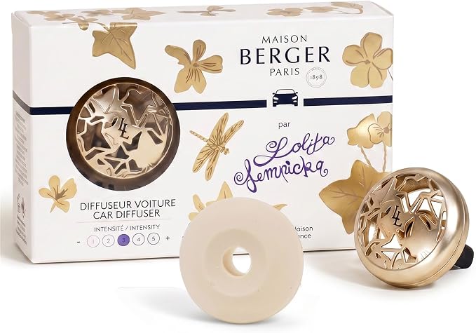 MAISON BERGER Car Diffuser Set, Lolita Lempicka Satin | Star Anise Violet Caramel Notes, Refillable Vent Clip, 4-Week Passive Diffusion