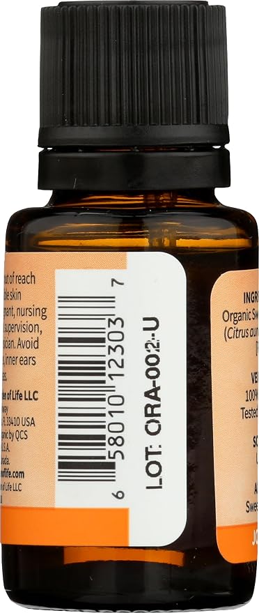 Garden of Life Sweet Orange Essential Oil – 100% Pure Essential Oil for Diffuser, Aromatherapy, Meditation, Calming and Uplifting, USDA Organic, Non-GMO, 0.5 fl oz