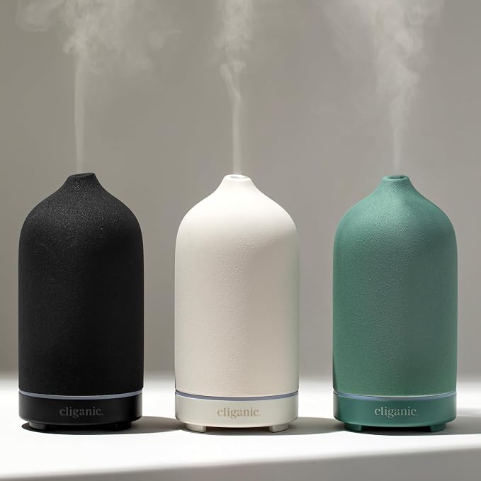 Cliganic Ceramic Diffuser (Sage), 100ml Ultrasonic for Essential Oils Aromatherapy, Home & Office