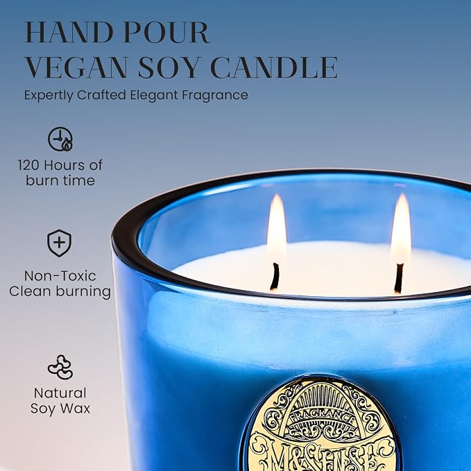 M&SENSE Large Two-Wick Summer Soy Candle | Peace & Blue | 19.8 oz, 120H Burn Time | Luxury Scented Candle for Relaxation, Gifting, Home Décor | for Bedroom, Office, Party