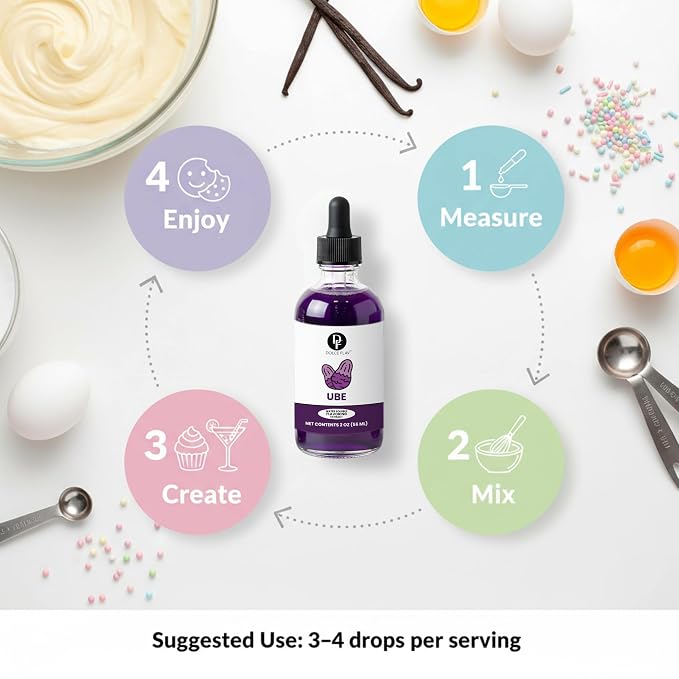 Dolce Flav Purple Ube Extract – 2 Ounce Water-Soluble Kosher, Sugar-Free, Concentrated Sweet Ube Flavoring for Baking, Ice Cream & Pastries, Includes Measured Dropper