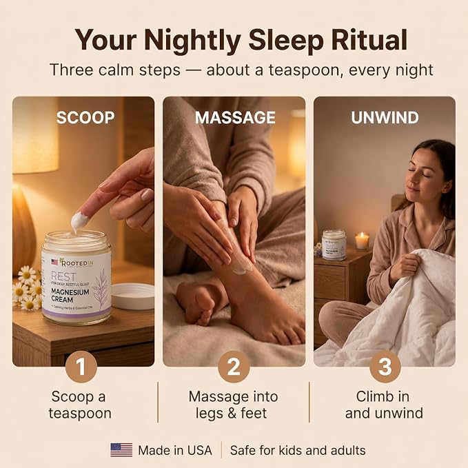 Rooted in Rest Magnesium Lotion for Sleep – Science Backed Sleep Aid – 2X More Magnesium Chloride – Fast, Effective Relaxation with Lavender, Passion Flower & Chamomile - Made in USA – 4 oz
