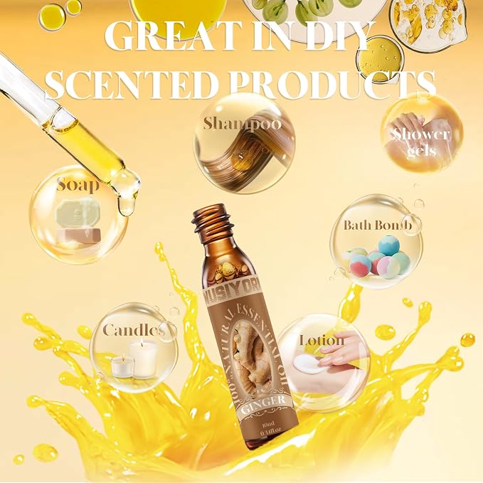 Ginger Essential Oil 10ML - 100% Pure and Natural Therapeutic Grade Oils for Aromatherapy Diffuser - 0.34 Fl Oz/Ginger