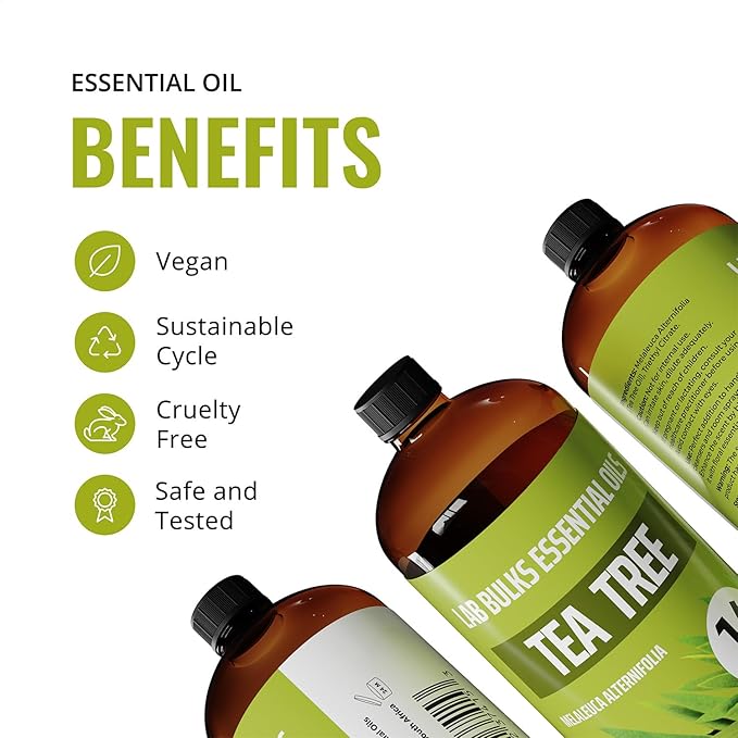 Lab Bulks Essential Oil Tea Tree Essential Oil 16 oz Big Bottle for Diffuser, Face, Hair, Aromatherapy, and Tea Tree Spray (473 ml)