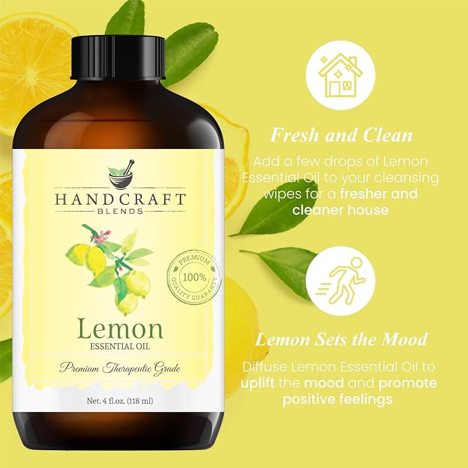 Handcraft Blends Lemon, Peppermint and Lavender Essential Oil Set - Huge 4 Fl. Oz, 100% Pure and Natural, Therapeutic Grade With Premium Glass Dropper
