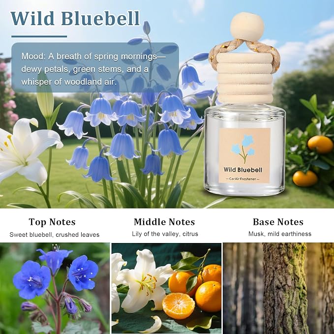 Hanging Car Air Freshener 4-Pack, Essential Oil Car Diffuser for Rearview Mirror, Aesthetic Auto Decor & Odor Eliminator Set (Autumn Pear, Woodland Bluebell, Dark Berry, Cedarwood)