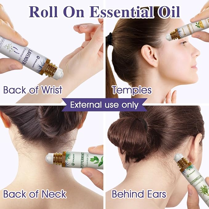 Essential Oil Roll On Set, Natural Aromatherapy Roll On, Relaxation Gift for Women and Men