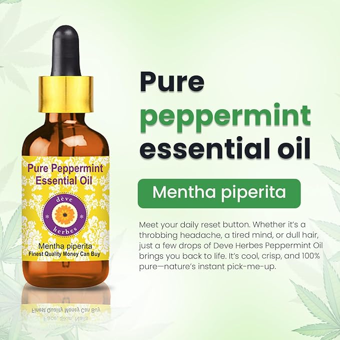 dève herbes Peppermint Essential Oil (Mentha piperita) Pure | Non-Sticky | Non-Greasy | Lightweight | Men & Women | All Skin Types | Steam Distilled 30ml (1 oz)